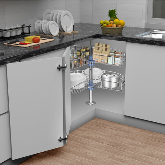 JOWBOOW 24"/28"/32"Corner Cabinet Lazy Susan Turntable, 270° Adjustable Height Chrome Replacement Shelves for Kitchen Corner Cabinet