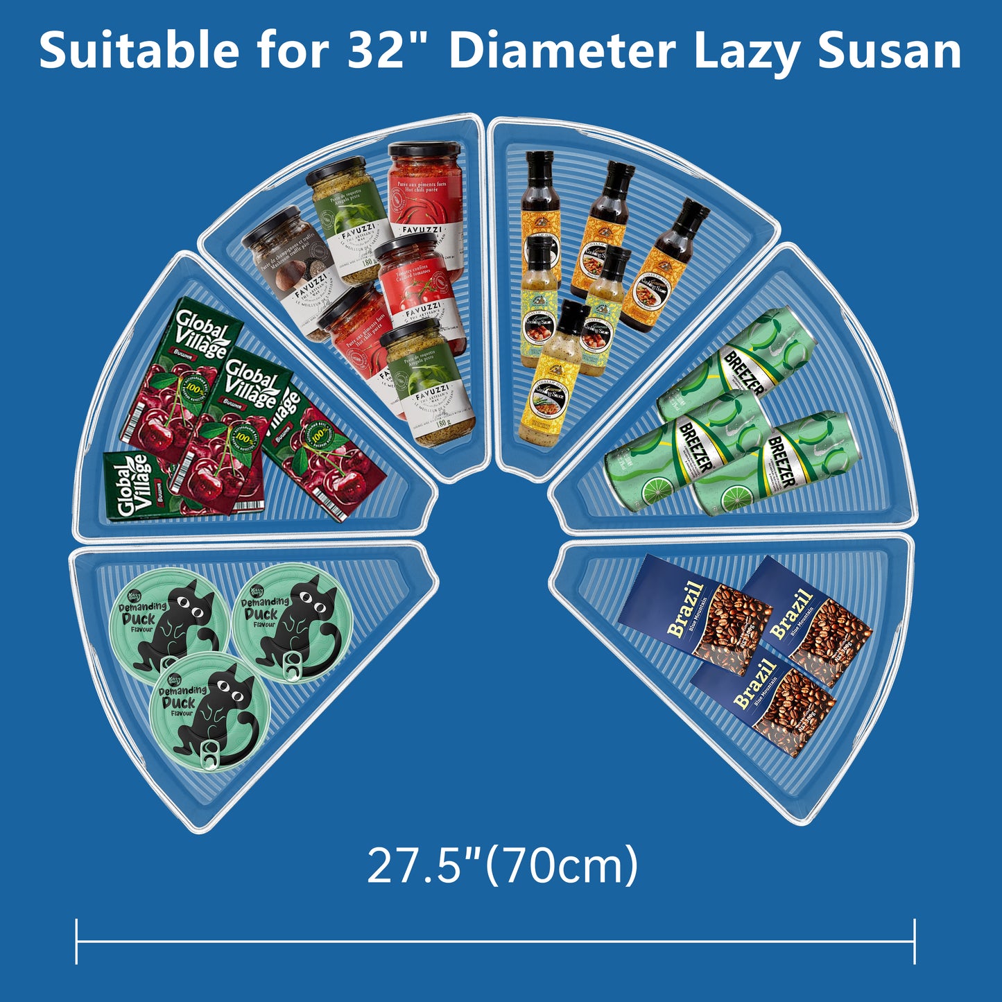 JOWBOOW Lazy Susan Organizer Bins for 26"-32" Diameter Corner Lazy Susan Turntable for Cabinet, Clear Plastic Rotating Cabinet and Pantry Storage Bins, 1/8 Wedge-Food Safe, BPA Free