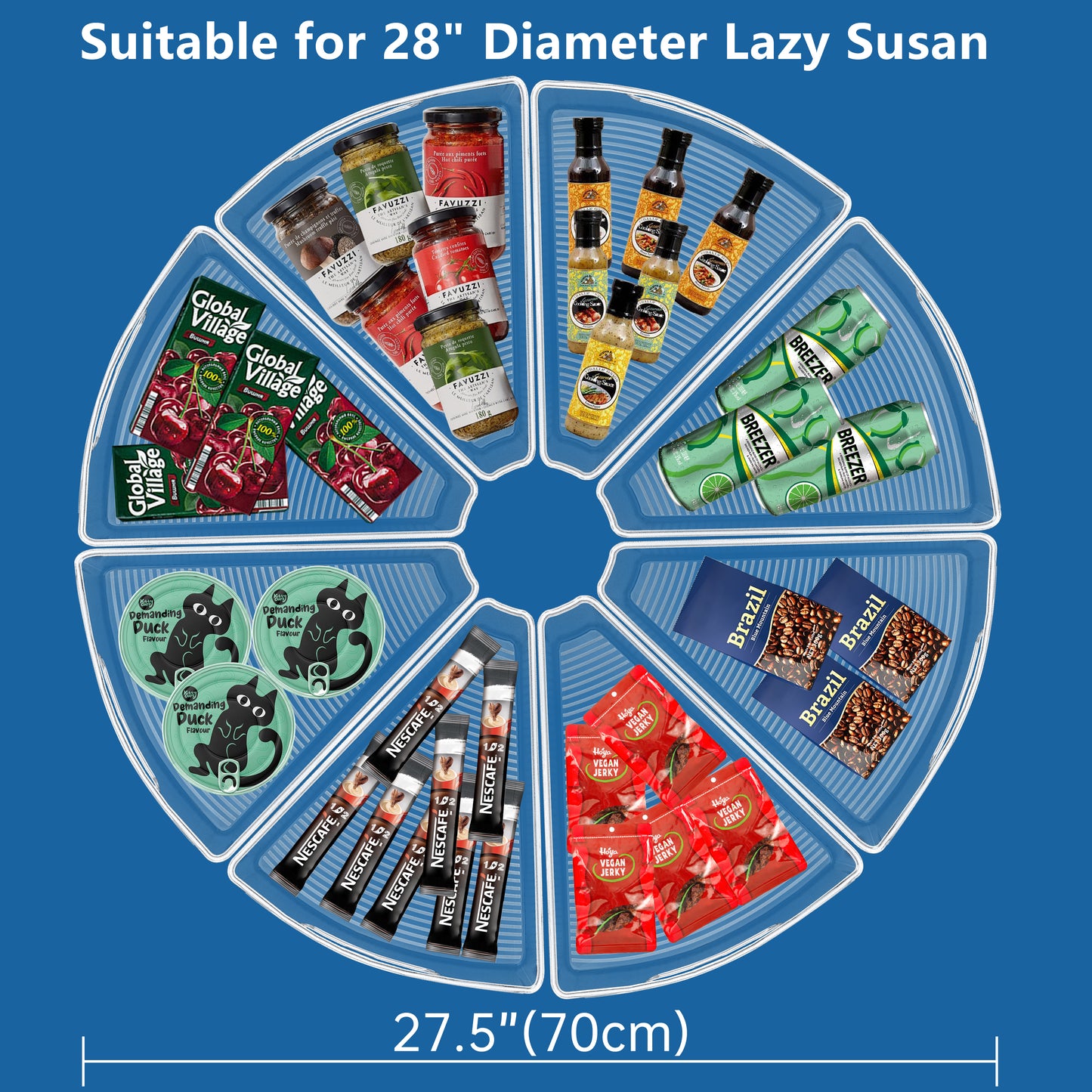 JOWBOOW Lazy Susan Organizer Bins for 26"-32" Diameter Corner Lazy Susan Turntable for Cabinet, Clear Plastic Rotating Cabinet and Pantry Storage Bins, 1/8 Wedge-Food Safe, BPA Free