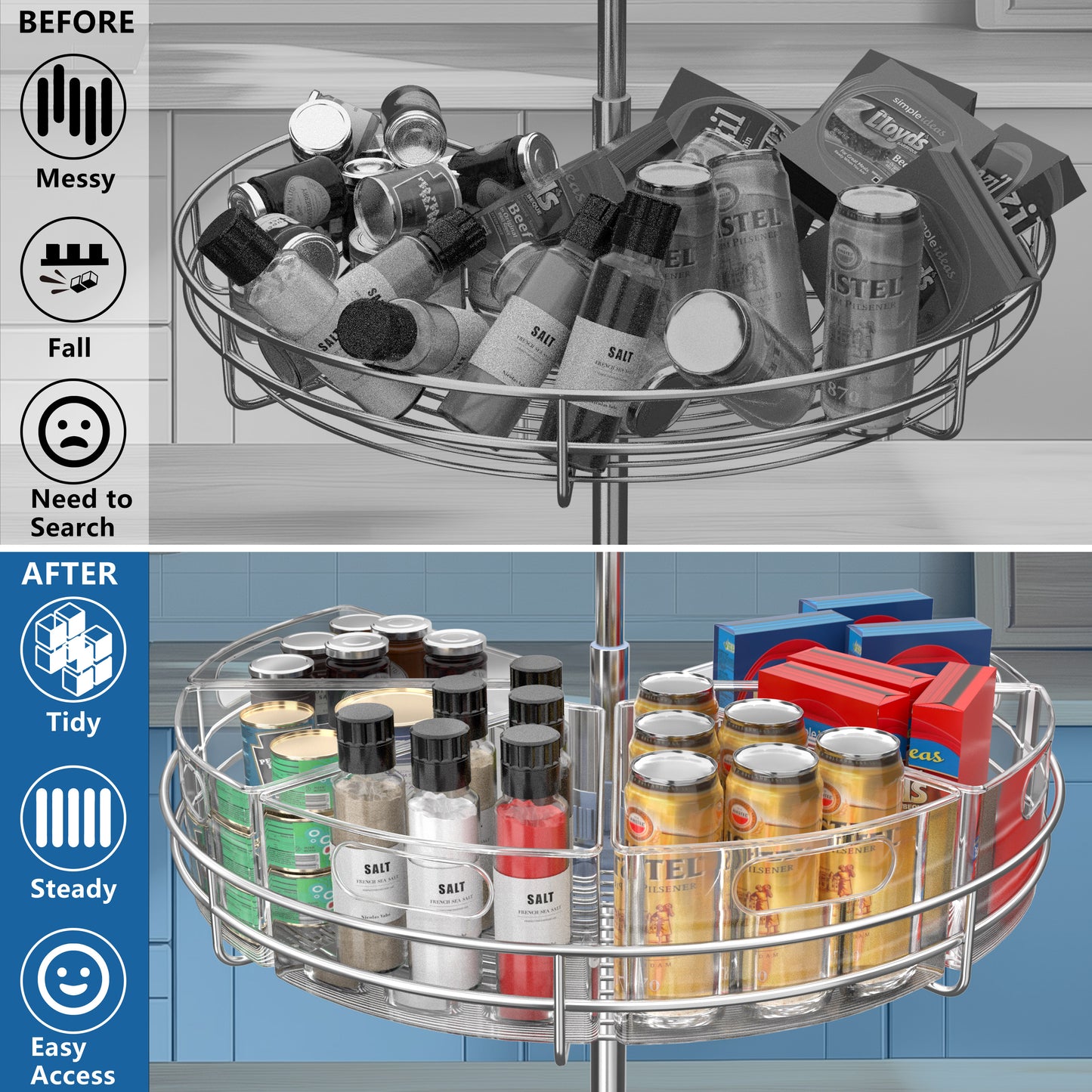 JOWBOOW Lazy Susan Organizer Bins for 26"-32" Diameter Corner Lazy Susan Turntable for Cabinet, Clear Plastic Rotating Cabinet and Pantry Storage Bins, 1/8 Wedge-Food Safe, BPA Free