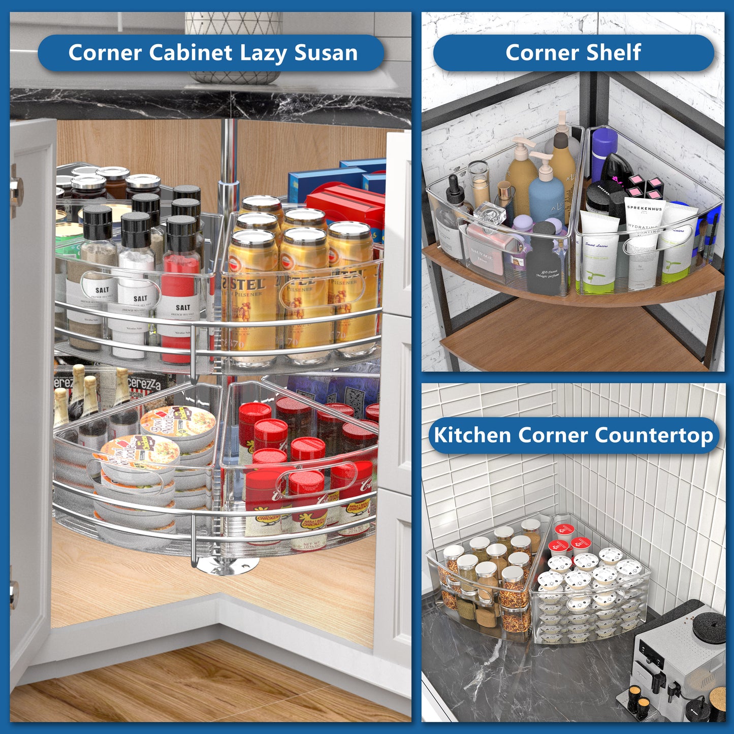JOWBOOW Lazy Susan Organizer Bins for 26"-32" Diameter Corner Lazy Susan Turntable for Cabinet, Clear Plastic Rotating Cabinet and Pantry Storage Bins, 1/8 Wedge-Food Safe, BPA Free