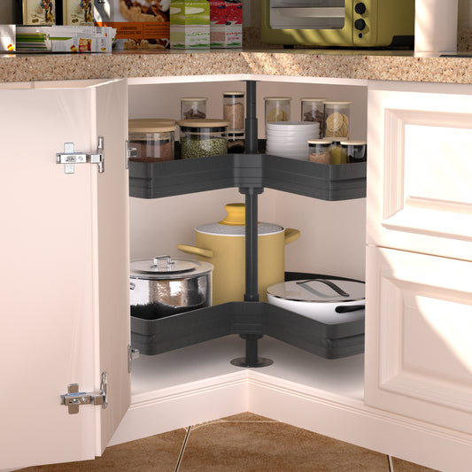 JOWBOOW 28" Kidney Lazy Susan for Cabinet, 270° Height Adjustable Replacement Shelves for Kitchen Corner Cabinet(Cannot be Door-Mounted)