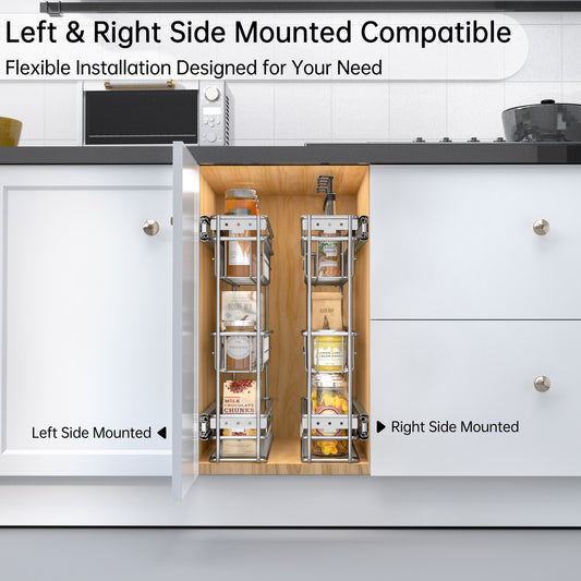 JOWBOOW Narrow Pull Out Cabinet Organizer(4⅜" W x 18⅛" D),Pull Out Spice Rack, 3-Tier Side Mount Slide Out Spice Rack for Narrow Cabinet