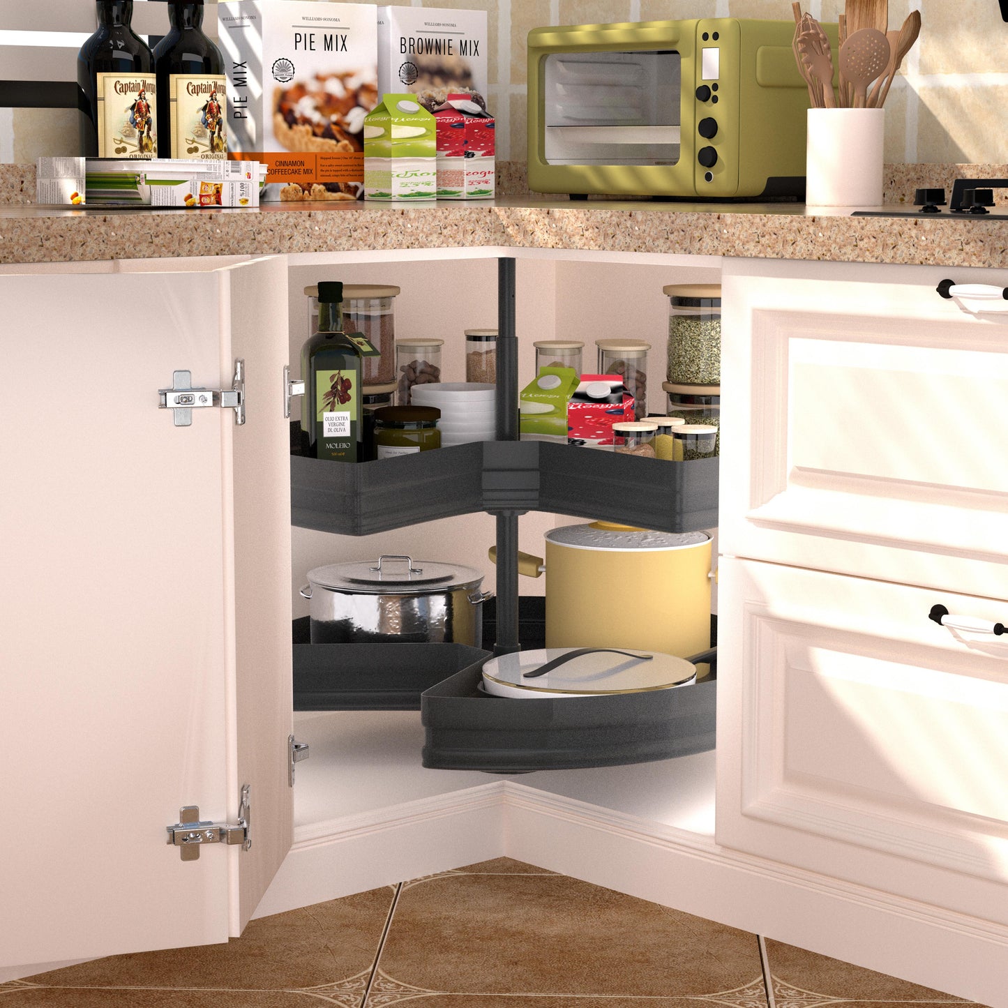 JOWBOOW 28" Kidney Lazy Susan for Cabinet, 270° Height Adjustable Replacement Shelves for Kitchen Corner Cabinet(Cannot be Door-Mounted)