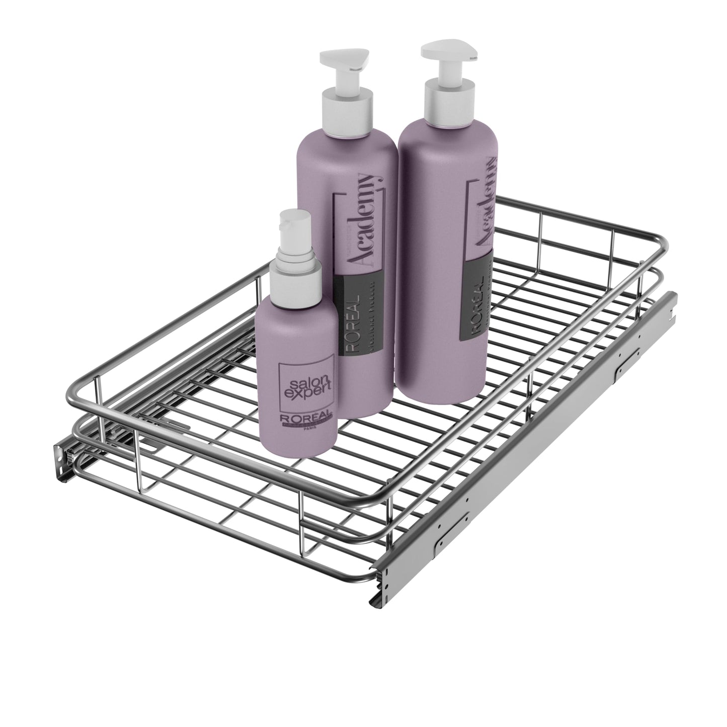 JOWBOOW Sliding Cabinet Organizer Pull Out Shelves, Heavy-Duty Slide Out Shelf, Steel Metal Cabinet Roll Out Shelves for Kitchen Bathroom, Chrome