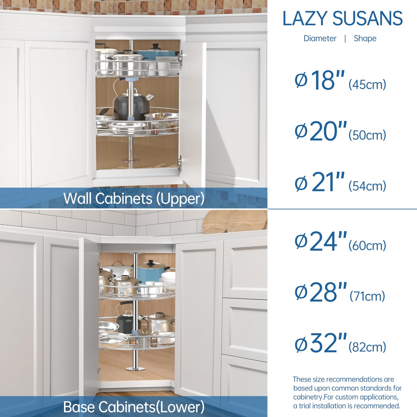 Lazy Susan Turntable for Cabinet - Corner Cabinet Organizer for Kitchen, Full Circle Corner Cabinet Lazy Susan Replacement Shelves Rotating Rack for Corner Base