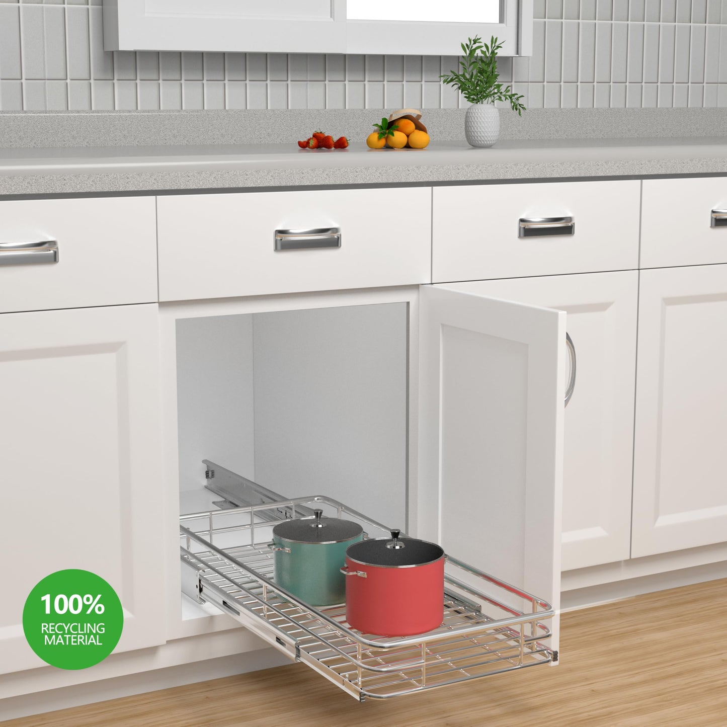 JOWBOOW Sliding Cabinet Organizer Pull Out Shelves, Heavy-Duty Slide Out Shelf, Steel Metal Cabinet Roll Out Shelves for Kitchen Bathroom, Chrome
