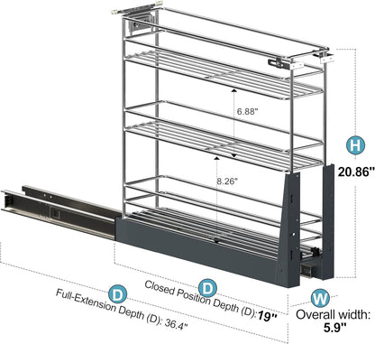 JOWBOOW Pull Out Spice Rack for Narrow Cabinet, Heavy Duty 3 Tier narrow PullOut Cabinet Organizer and Slide Out Shelves for inside Base Cabinets, Filler Pantry Storage