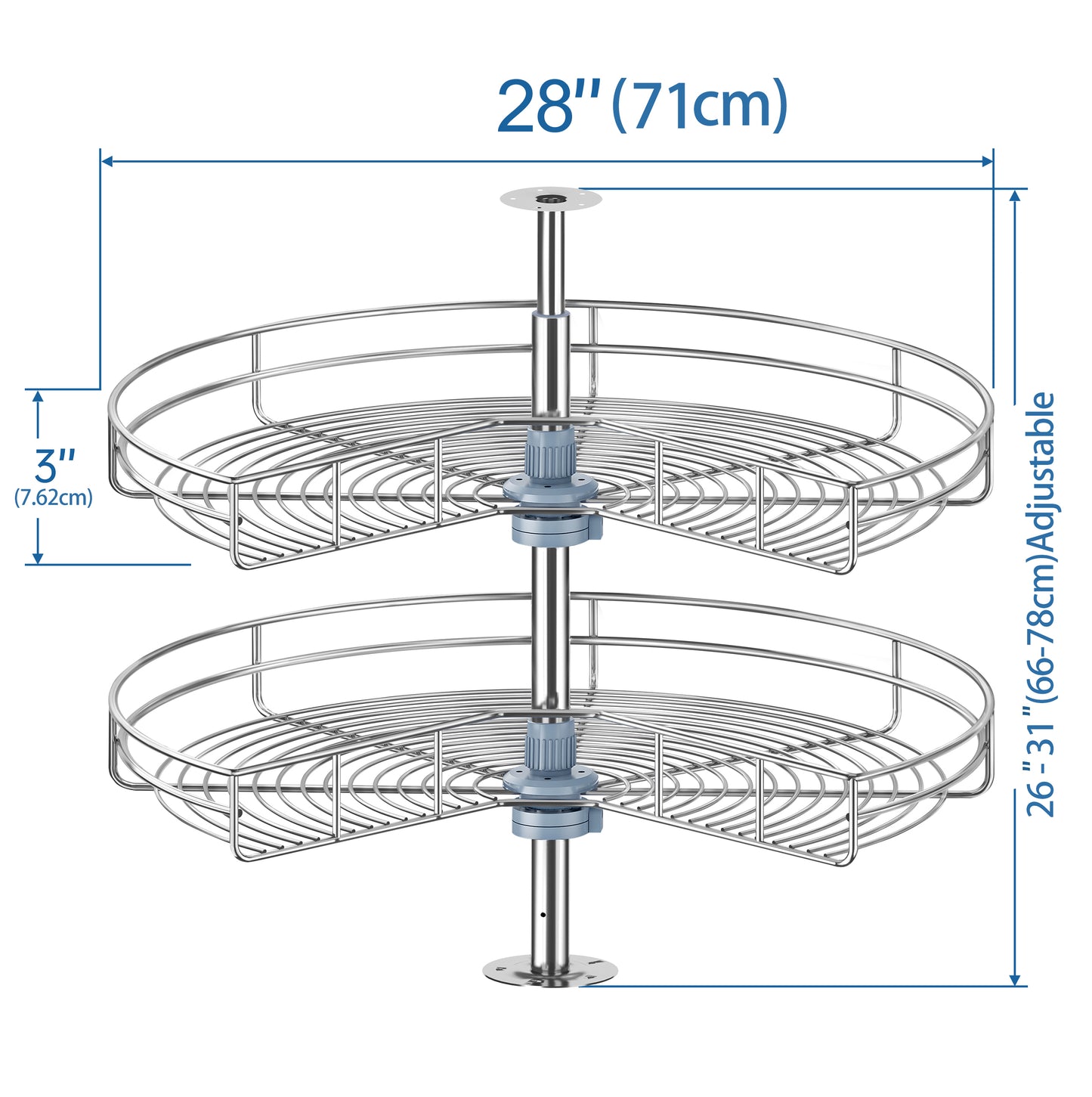 JOWBOOW 28"/ 24"/32"Corner Cabinet Lazy Susan Turntable, 270° Adjustable Height Chrome Replacement Shelves for Kitchen Corner Cabinet
