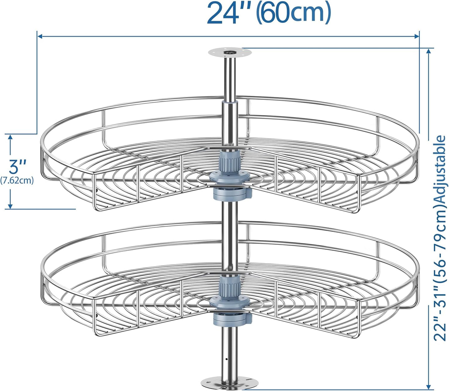 JOWBOOW 24"/28"/32"Corner Cabinet Lazy Susan Turntable, 270° Adjustable Height Chrome Replacement Shelves for Kitchen Corner Cabinet