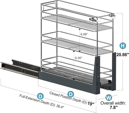JOWBOOW Pull Out Spice Rack for Narrow Cabinet, Heavy Duty 3 Tier narrow PullOut Cabinet Organizer and Slide Out Shelves for inside Base Cabinets, Filler Pantry Storage