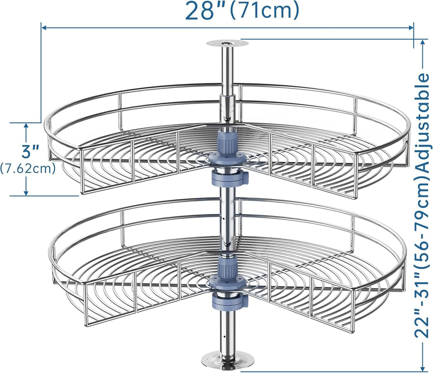 JOWBOOW 24"/28"/32"Corner Cabinet Lazy Susan Turntable, 270° Adjustable Height Chrome Replacement Shelves for Kitchen Corner Cabinet