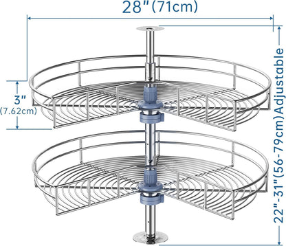 JOWBOOW 24"/28"/32"Corner Cabinet Lazy Susan Turntable, 270° Adjustable Height Chrome Replacement Shelves for Kitchen Corner Cabinet