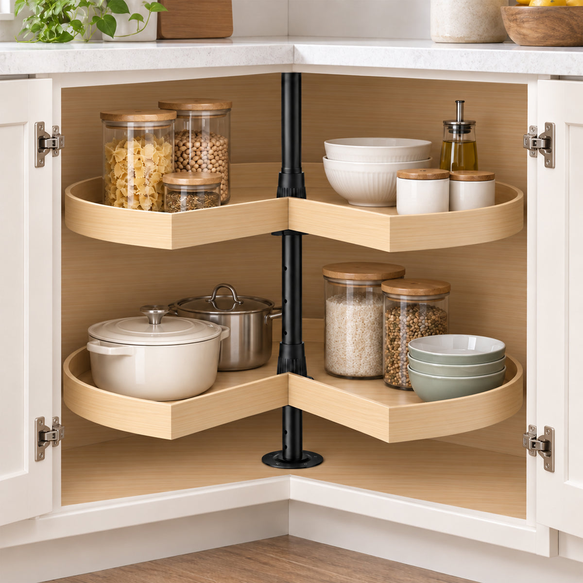 JOWBOOW 28" Wood Kidney Lazy Susan, Replacement Corner Cabinet Organizer