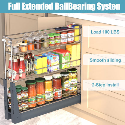 JOWBOOW Pull Out Spice Rack for Narrow Cabinet, Heavy Duty 3 Tier narrow PullOut Cabinet Organizer and Slide Out Shelves for inside Base Cabinets, Filler Pantry Storage