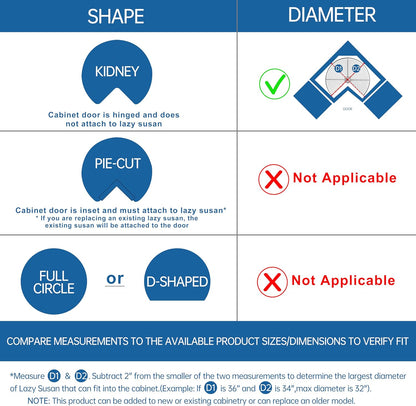JOWBOOW 24"/28"/32"Corner Cabinet Lazy Susan Turntable, 270° Adjustable Height Chrome Replacement Shelves for Kitchen Corner Cabinet