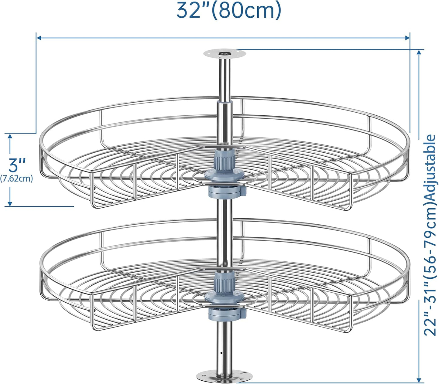 JOWBOOW 24"/28"/32"Corner Cabinet Lazy Susan Turntable, 270° Adjustable Height Chrome Replacement Shelves for Kitchen Corner Cabinet