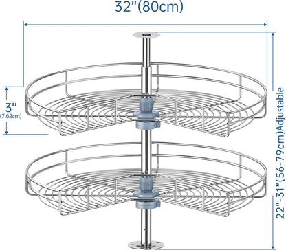 JOWBOOW 24"/28"/32"Corner Cabinet Lazy Susan Turntable, 270° Adjustable Height Chrome Replacement Shelves for Kitchen Corner Cabinet