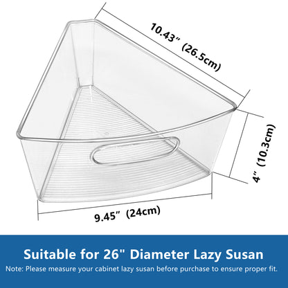 JOWBOOW Lazy Susan Organizer Bins for 26"-32" Diameter Corner Lazy Susan Turntable for Cabinet, Clear Plastic Rotating Cabinet and Pantry Storage Bins, 1/8 Wedge-Food Safe, BPA Free