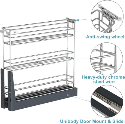 JOWBOOW Pull Out Spice Rack for Narrow Cabinet, Heavy Duty 3 Tier narrow PullOut Cabinet Organizer and Slide Out Shelves for inside Base Cabinets, Filler Pantry Storage