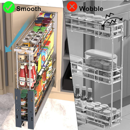 JOWBOOW Pull Out Spice Rack for Narrow Cabinet, Heavy Duty 3 Tier narrow PullOut Cabinet Organizer and Slide Out Shelves for inside Base Cabinets, Filler Pantry Storage