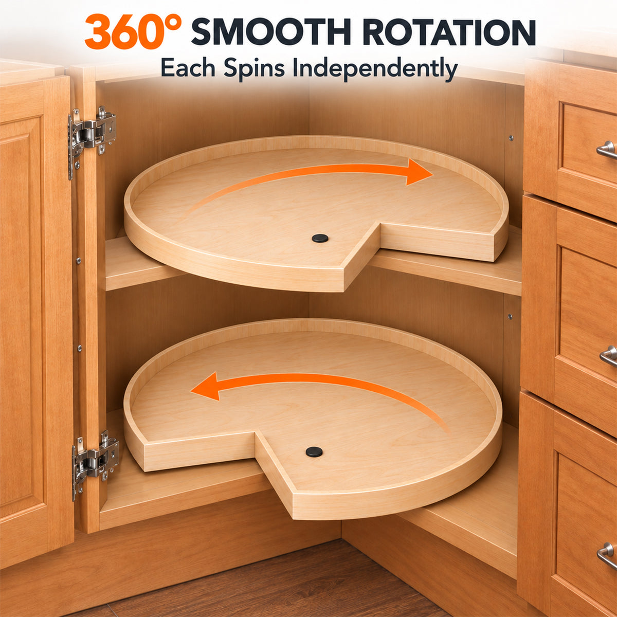 JOWBOOW 2 Pack 28" Wood Kidney-Shaped Lazy Susan Shelf for Corner Base Cabinet