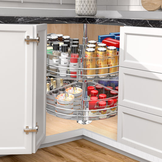 JOWBOOW Lazy Susan Organizer Bins for 26"-32" Diameter Corner Lazy Susan Turntable for Cabinet, Clear Plastic Rotating Cabinet and Pantry Storage Bins, 1/8 Wedge-Food Safe, BPA Free