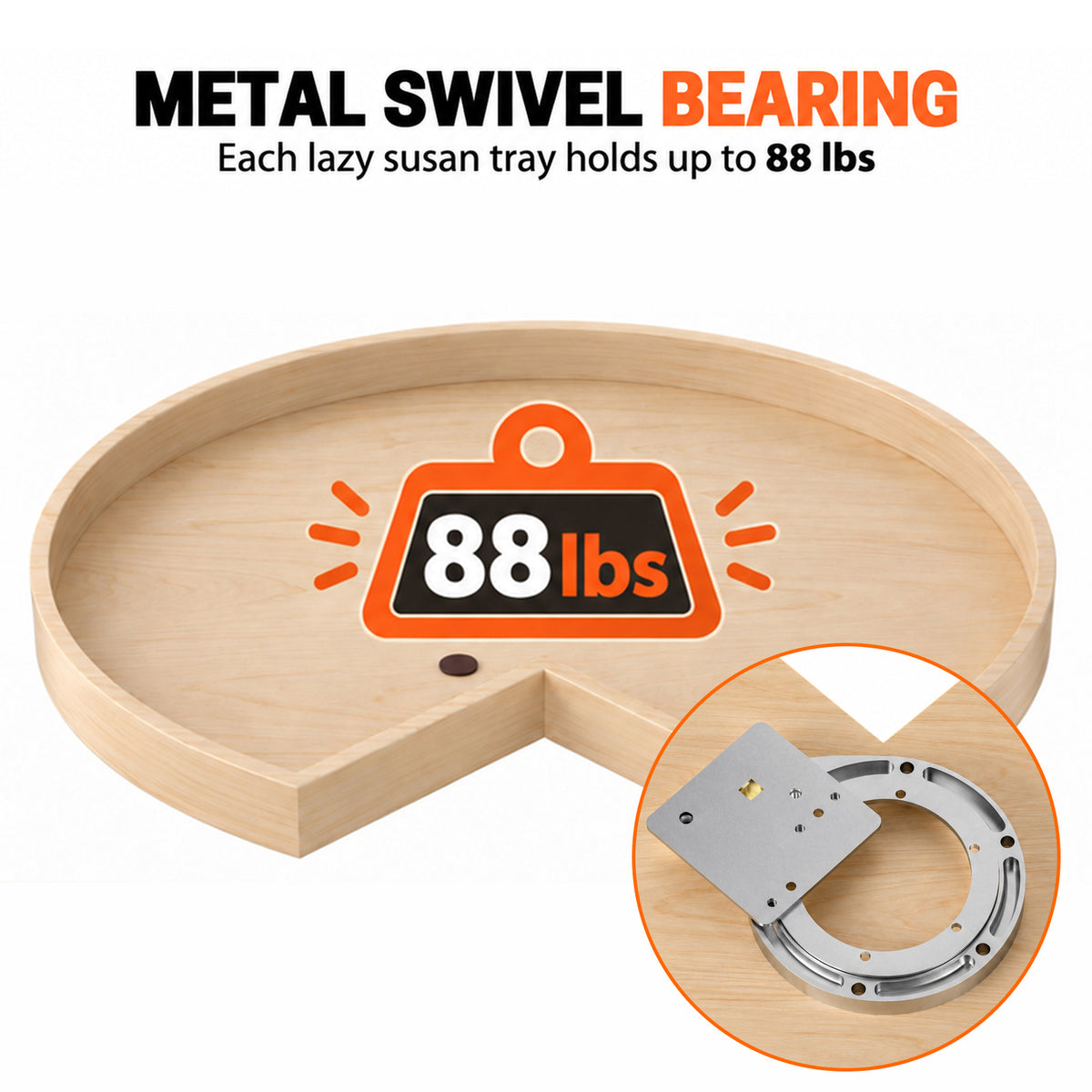 JOWBOOW 2 Pack 28" Wood Kidney-Shaped Lazy Susan Shelf for Corner Base Cabinet