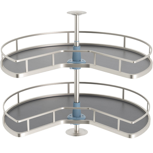JOWBOOW 28" Kidney Corner Cabinet Lazy Susan Turntable, 270° Height Adjustable Replacement Shelves for Kitchen Corner Cabinet (Cannot be Door-Mounted)