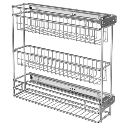 JOWBOOW Narrow Pull Out Cabinet Organizer(4⅜" W x 18⅛" D),Pull Out Spice Rack, 3-Tier Side Mount Slide Out Spice Rack for Narrow Cabinet