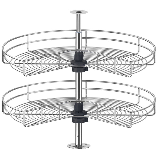 JOWBOOW 24"/28"/32"Corner Cabinet Lazy Susan Turntable, 270° Adjustable Height Chrome Replacement Shelves for Kitchen Corner Cabinet