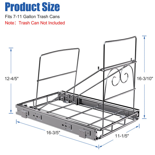 JOWBOOW Pull Out Trash Can Under Cabinet, Adjustable Cabinet Trash Can Pull Out Kit Under Sink Slide Out Shelf(Bin Not Included), Fits Min. 12" Opening Cabinet