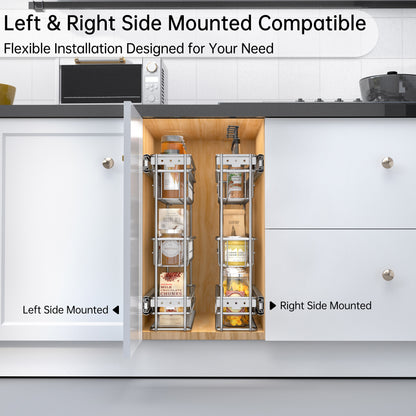 JOWBOOW Narrow Pull Out Cabinet Organizer(4⅜" W x 18⅛" D),Pull Out Spice Rack, 3-Tier Side Mount Slide Out Spice Rack for Narrow Cabinet
