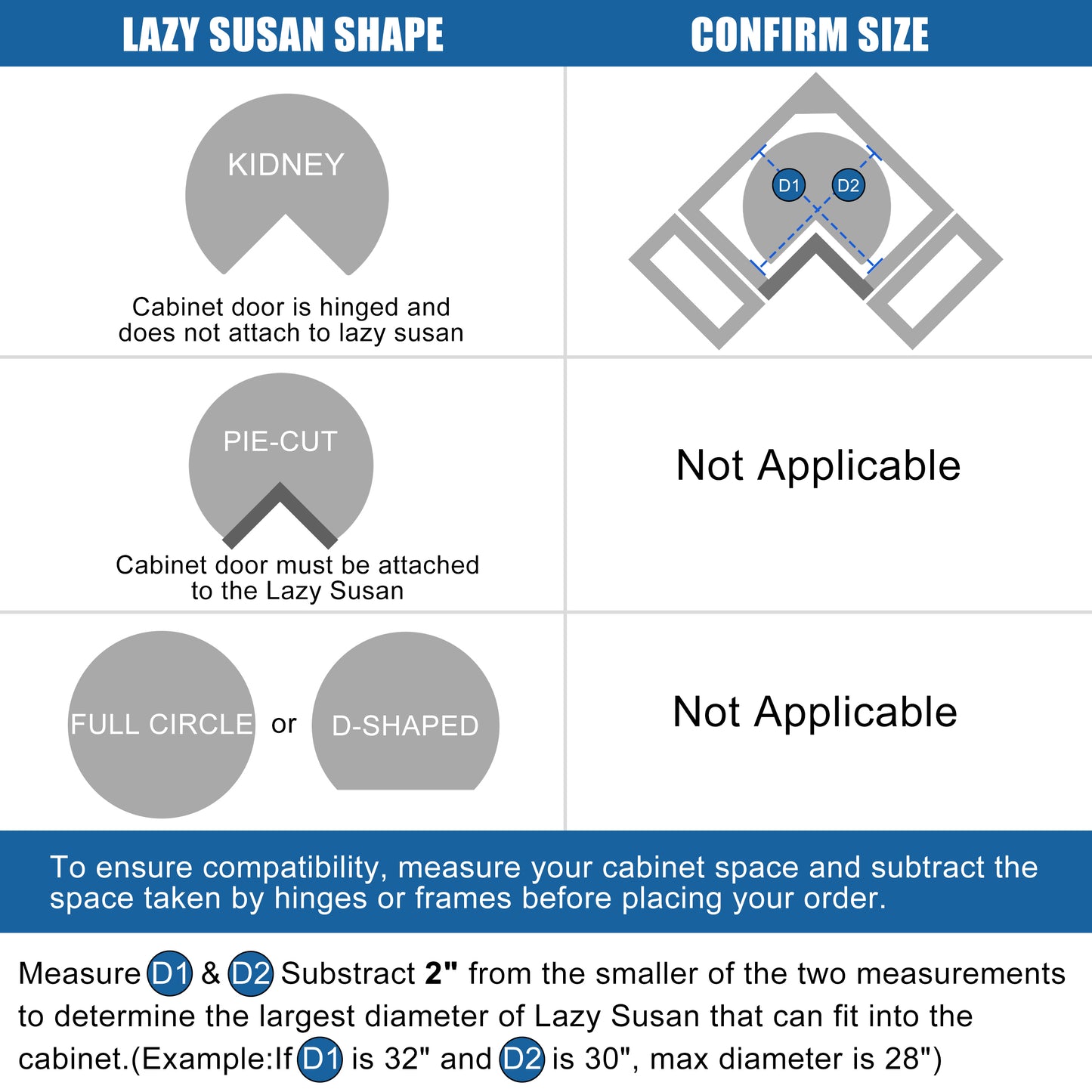 JOWBOOW 28" Kidney Corner Cabinet Lazy Susan Turntable, 270° Height Adjustable Replacement Shelves for Kitchen Corner Cabinet (Cannot be Door-Mounted)