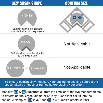 JOWBOOW 28" Kidney Corner Cabinet Lazy Susan Turntable, 270° Height Adjustable Replacement Shelves for Kitchen Corner Cabinet (Cannot be Door-Mounted)