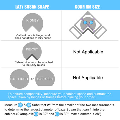 JOWBOOW 28" Kidney Lazy Susan for Cabinet, 270° Height Adjustable Replacement Shelves for Kitchen Corner Cabinet(Cannot be Door-Mounted)