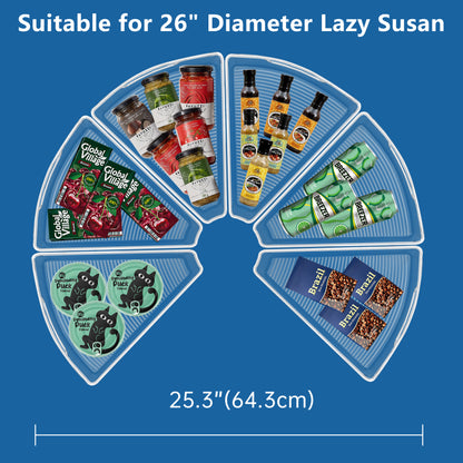 JOWBOOW Lazy Susan Organizer Bins for 26"-32" Diameter Corner Lazy Susan Turntable for Cabinet, Clear Plastic Rotating Cabinet and Pantry Storage Bins, 1/8 Wedge-Food Safe, BPA Free