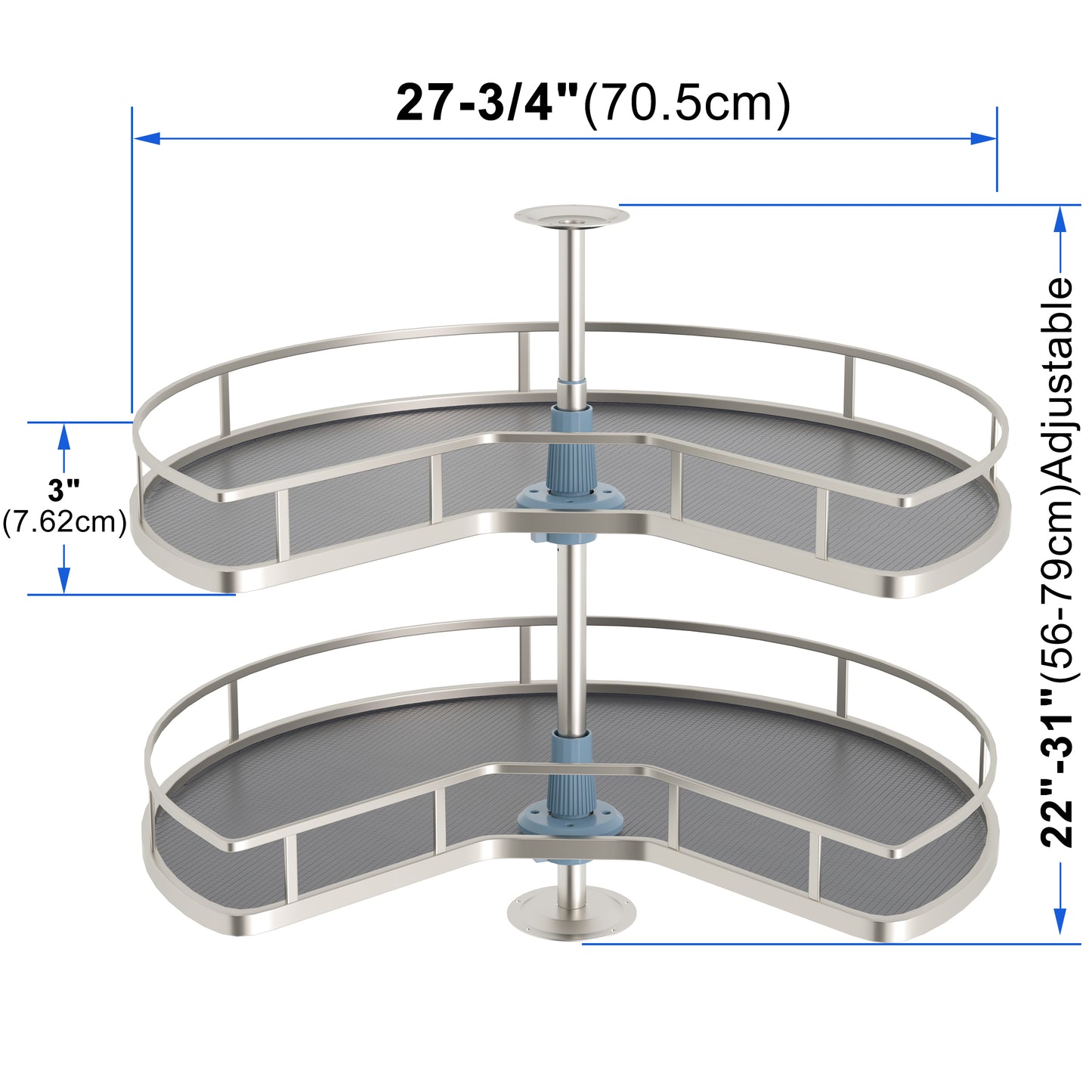 JOWBOOW 28" Kidney Corner Cabinet Lazy Susan Turntable, 270° Height Adjustable Replacement Shelves for Kitchen Corner Cabinet (Cannot be Door-Mounted)