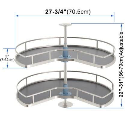 JOWBOOW 28" Kidney Corner Cabinet Lazy Susan Turntable, 270° Height Adjustable Replacement Shelves for Kitchen Corner Cabinet (Cannot be Door-Mounted)