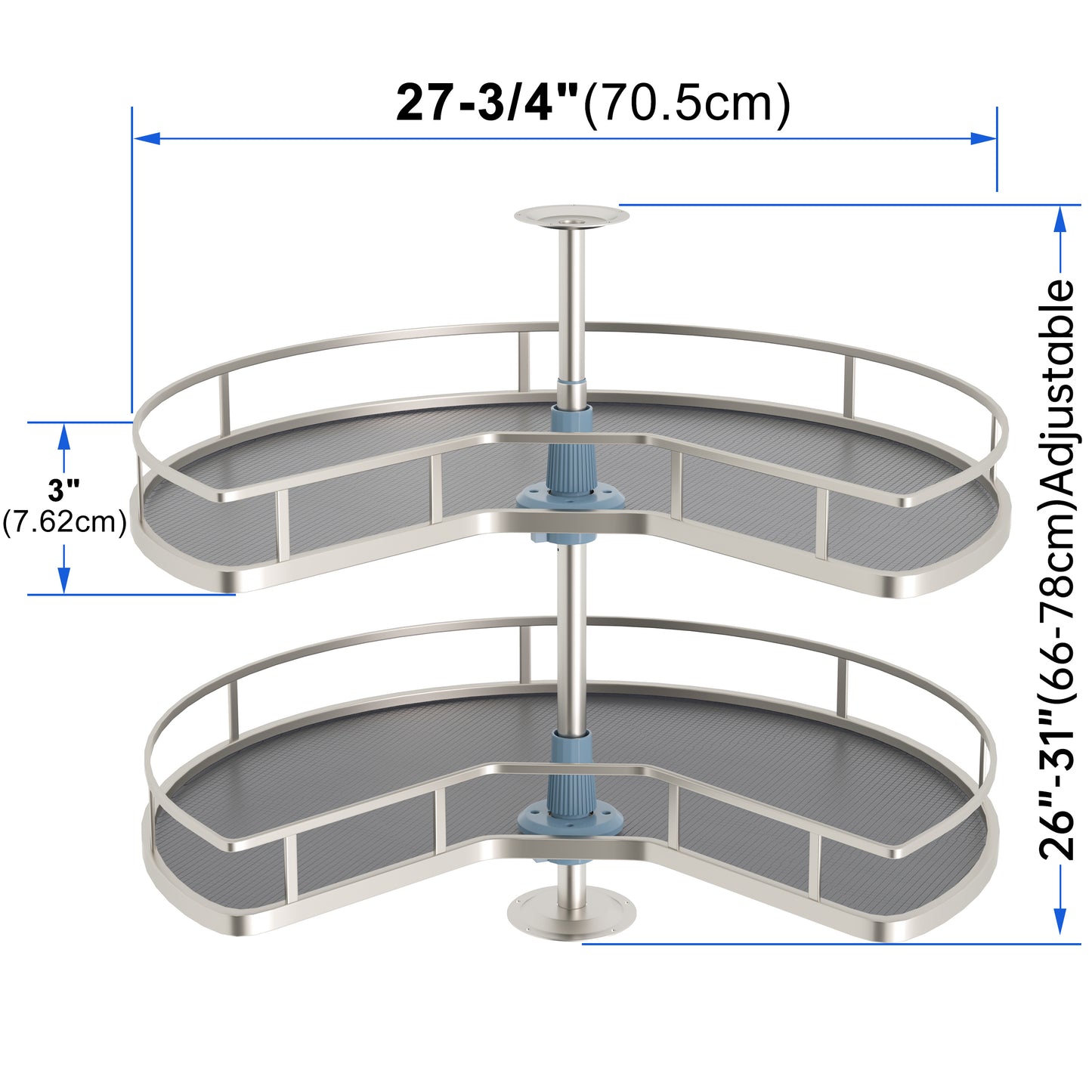 JOWBOOW 28" Kidney Corner Cabinet Lazy Susan Turntable, 270° Height Adjustable Replacement Shelves for Kitchen Corner Cabinet (Cannot be Door-Mounted)
