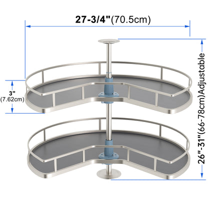 JOWBOOW 28" Kidney Corner Cabinet Lazy Susan Turntable, 270° Height Adjustable Replacement Shelves for Kitchen Corner Cabinet (Cannot be Door-Mounted)