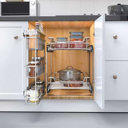 JOWBOOW Narrow Pull Out Cabinet Organizer(4⅜" W x 18⅛" D),Pull Out Spice Rack, 3-Tier Side Mount Slide Out Spice Rack for Narrow Cabinet