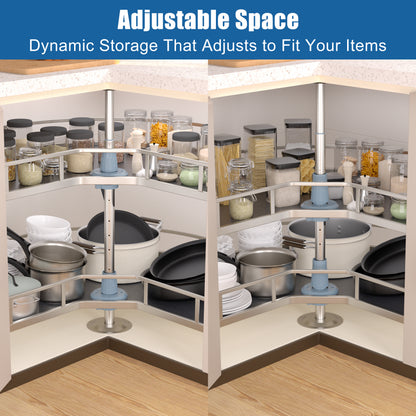 JOWBOOW 28" Kidney Corner Cabinet Lazy Susan Turntable, 270° Height Adjustable Replacement Shelves for Kitchen Corner Cabinet (Cannot be Door-Mounted)