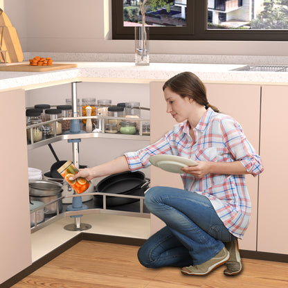 JOWBOOW 28" Kidney Corner Cabinet Lazy Susan Turntable, 270° Height Adjustable Replacement Shelves for Kitchen Corner Cabinet (Cannot be Door-Mounted)