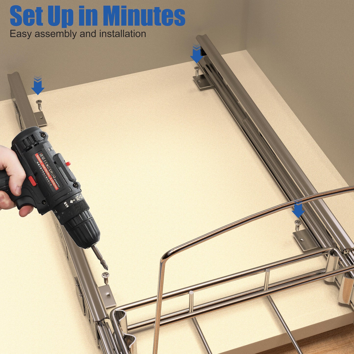 JOWBOOW Pull Out Trash Can Under Cabinet, Adjustable Cabinet Trash Can Pull Out Kit Under Sink Slide Out Shelf(Bin Not Included), Fits Min. 12" Opening Cabinet