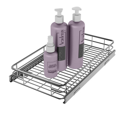 JOWBOOW Sliding Cabinet Organizer Pull Out Shelves, Heavy-Duty Slide Out Shelf, Steel Metal Cabinet Roll Out Shelves for Kitchen Bathroom, Chrome