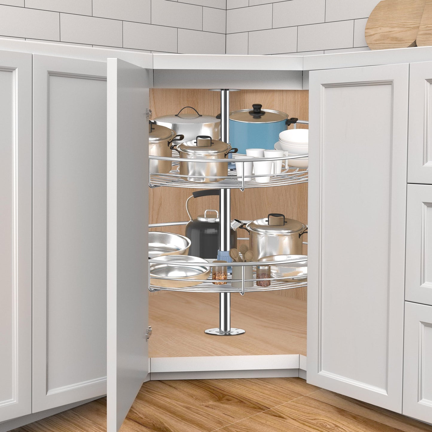 Lazy Susan Turntable for Cabinet - Corner Cabinet Organizer for Kitchen, Full Circle Corner Cabinet Lazy Susan Replacement Shelves Rotating Rack for Corner Base